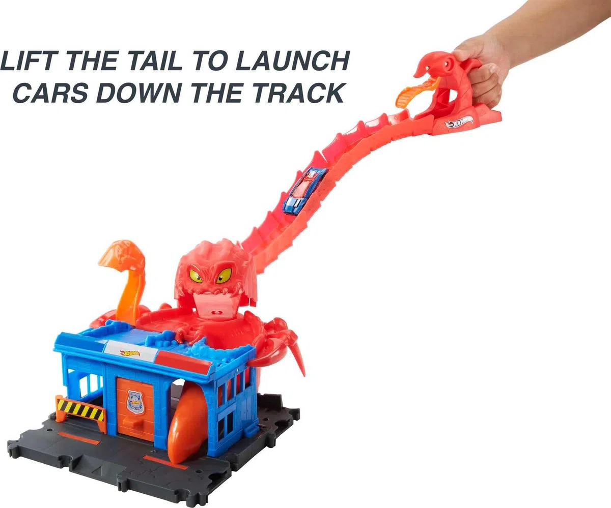 Hot Wheels - City Attacco dello Scorpione Mobile con 1 Macchinina, Pista a Forma di Coda Flessibile Lunga 76 cm, Giocattolo per Bambini 4+ Anni, HDR32