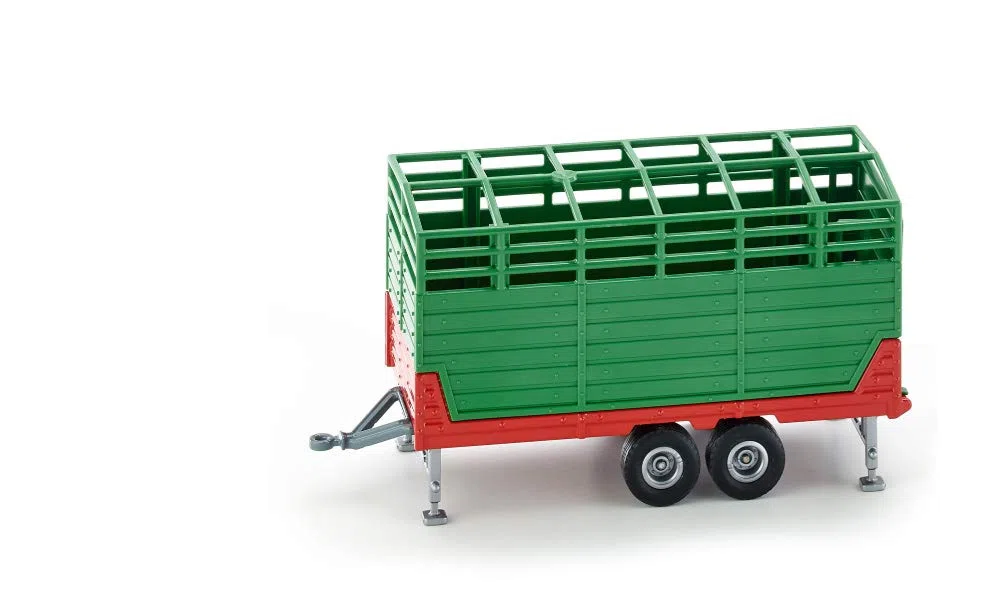 Siku 2875, Rimorchio per bestiame con 2 mucche Holstein, 1:32, Metallo,Plastica, Verde, Multifunzionale
