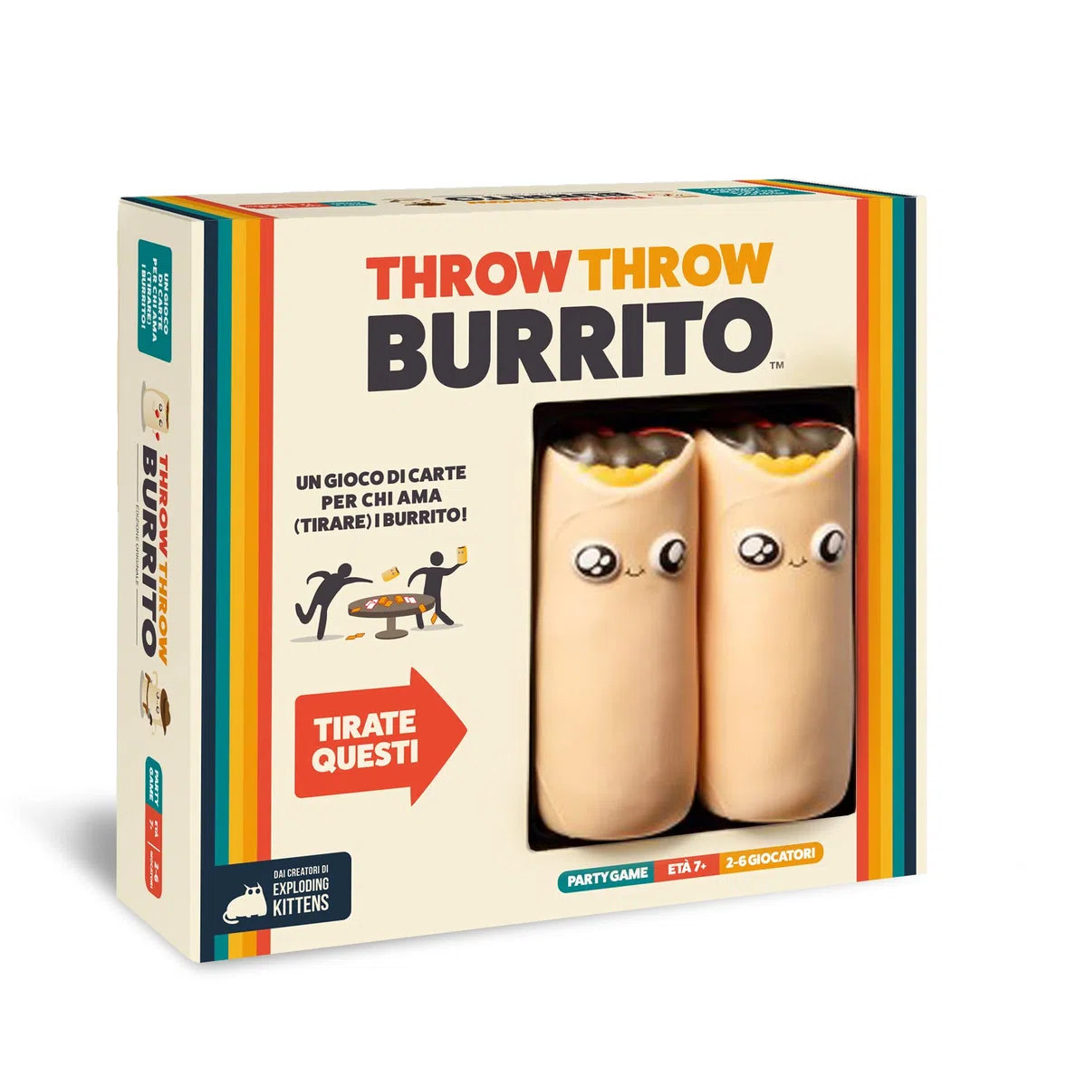 Asmodee - Throw Throw Burrito - Divertente Gioco da Tavolo, con Due Burrito Squishy, Carte da Gioco, 7+ Anni, 2-6 Giocatori, Edizione in Italiano
