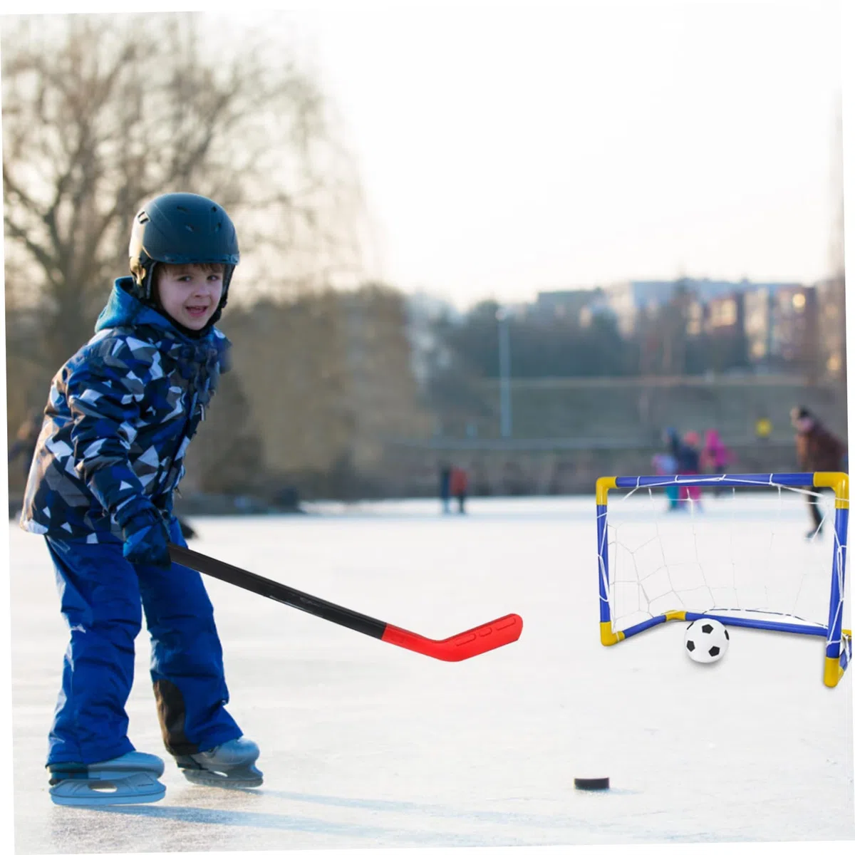 Mini Set da Calcio per Hockey, 2 in 1 con Pompa a Sfera con Bastoncini per Rete per Giochi per Bambini all'aperto
