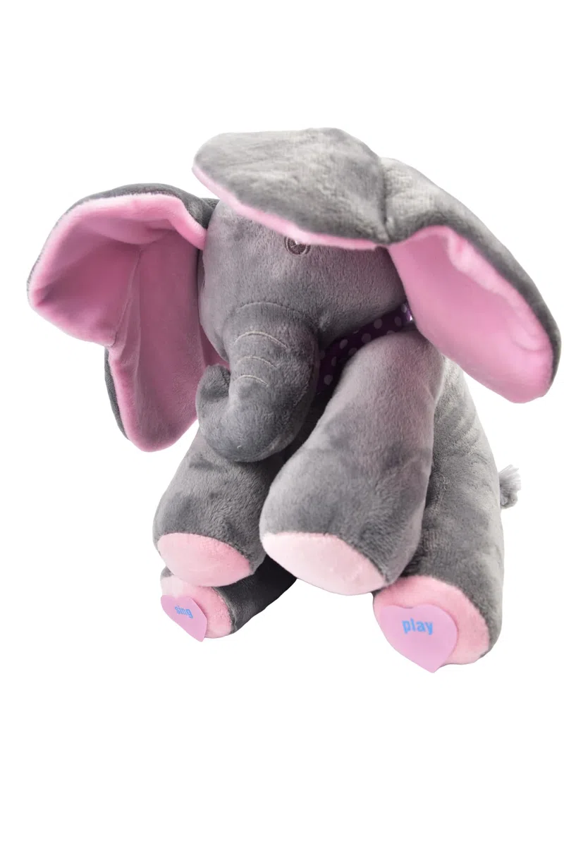 Elefante Elettrico di Peluche Peek-a-boo con Occhi Coperti Musica Giocattolo Interattivo che Canta Animale di Peluche