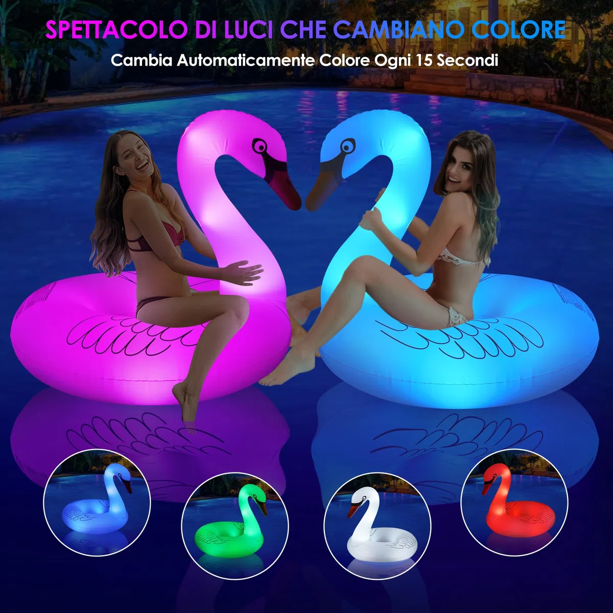 DeeprBling Cigno Gonfiabile Piscina con Luce che Cambia Colore, Cigno Gonfiabile Gigante ad Solare, Cigno Galleggiante Anello di Nuoto per Adulti, Cigno Gonfiabile per Piscina (106x106x92 cm)
