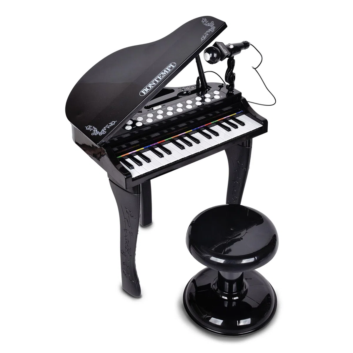Bontempi | Pianoforte a Coda Elettronico 32 Tasti con Microfono e Sgabello, Effetti Luminosi, 5 Suoni, 4 Ritmi, 19 Brani, 53x40x32 cm