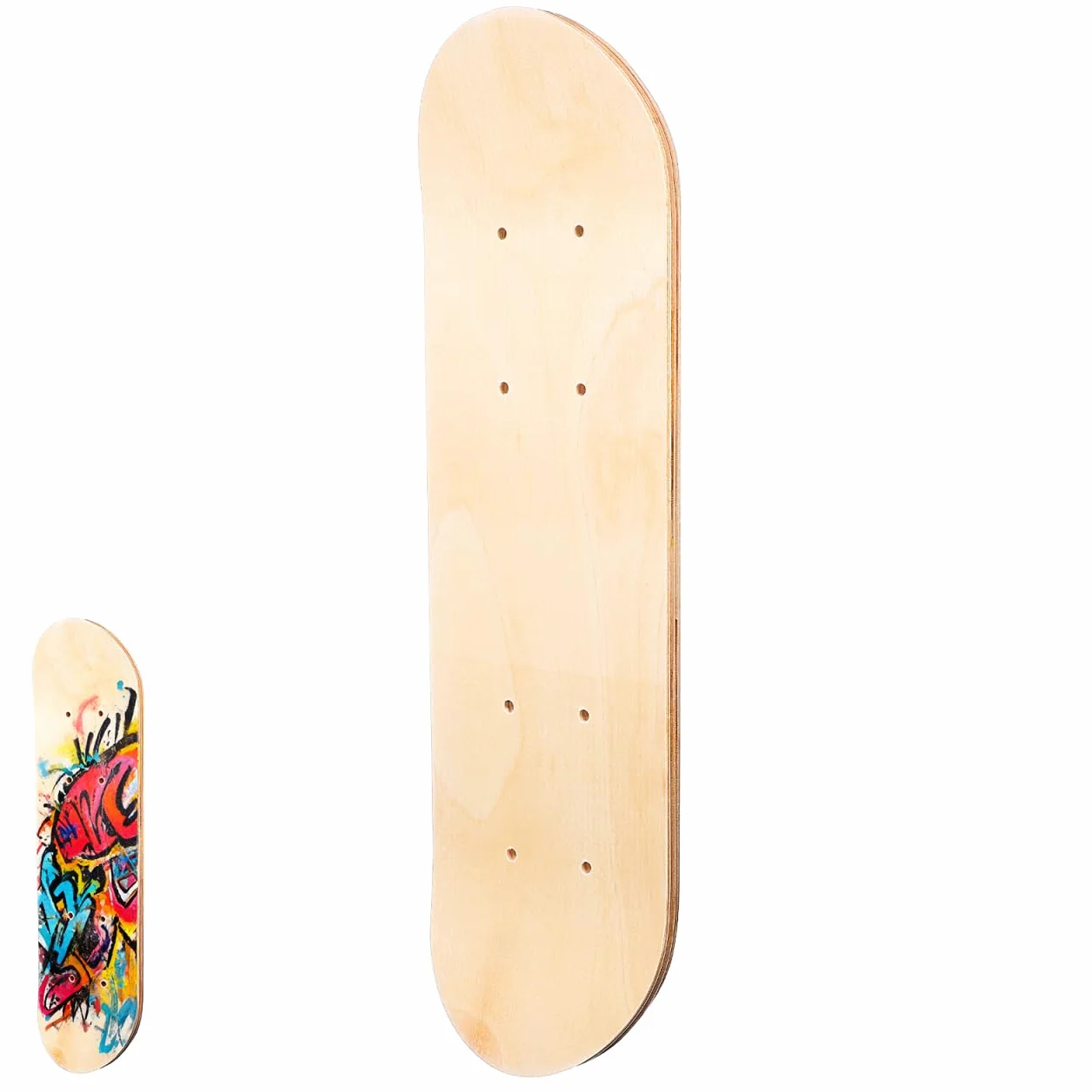 Toyvian Tavola da skateboard vuota in legno d'acero, 42 cm, per bambini, fai da te, con fori preforati, per graffiti personalizzati e facile installazione della ruota
