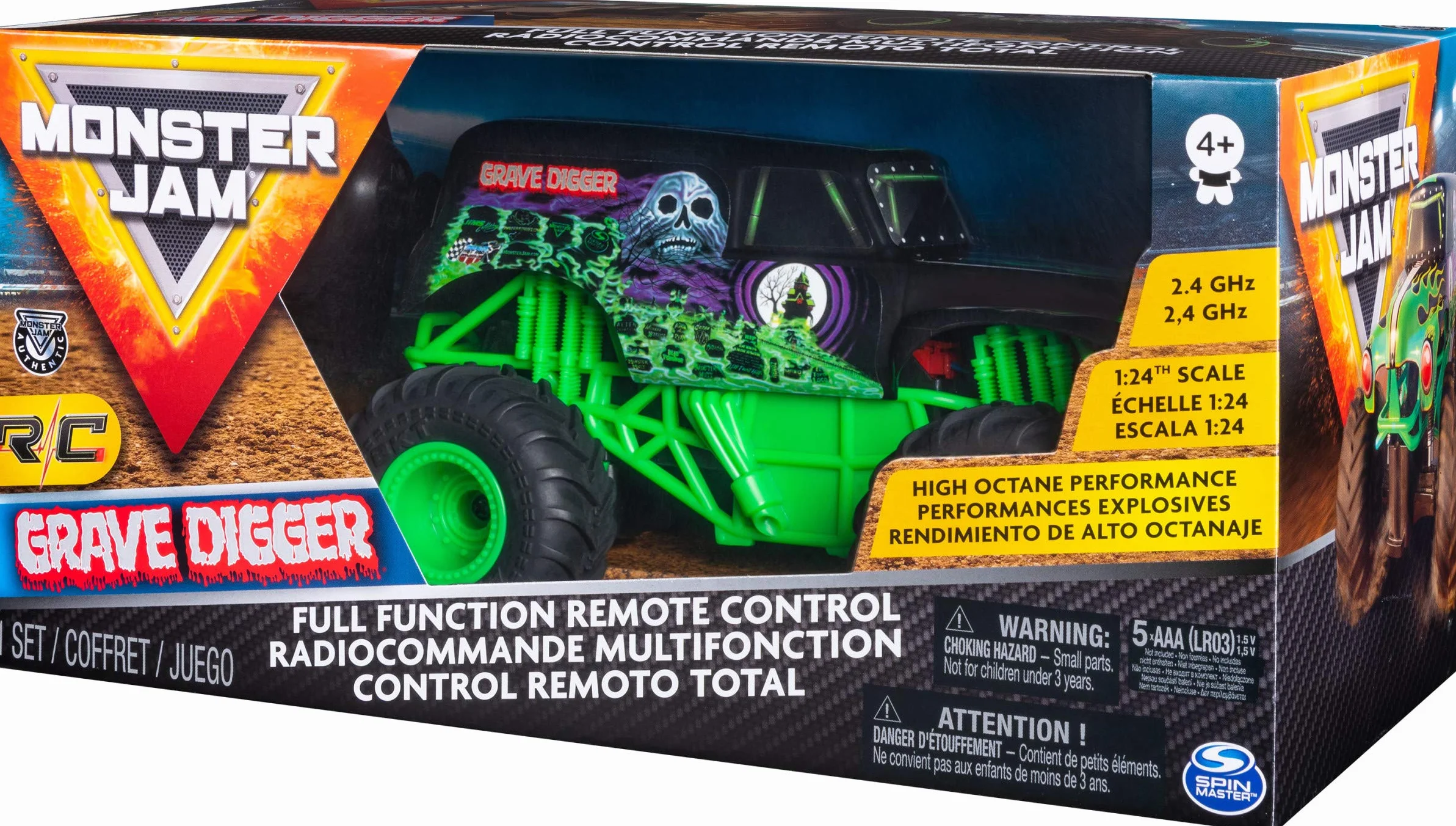 MONSTER JAM- Grave Digger Radiocomandato Realistico Mostro in Scala 1:24, 2.4 GHz, dai 4 Anni in su, Single, Vari Colori, 5.88 inches, 6044955