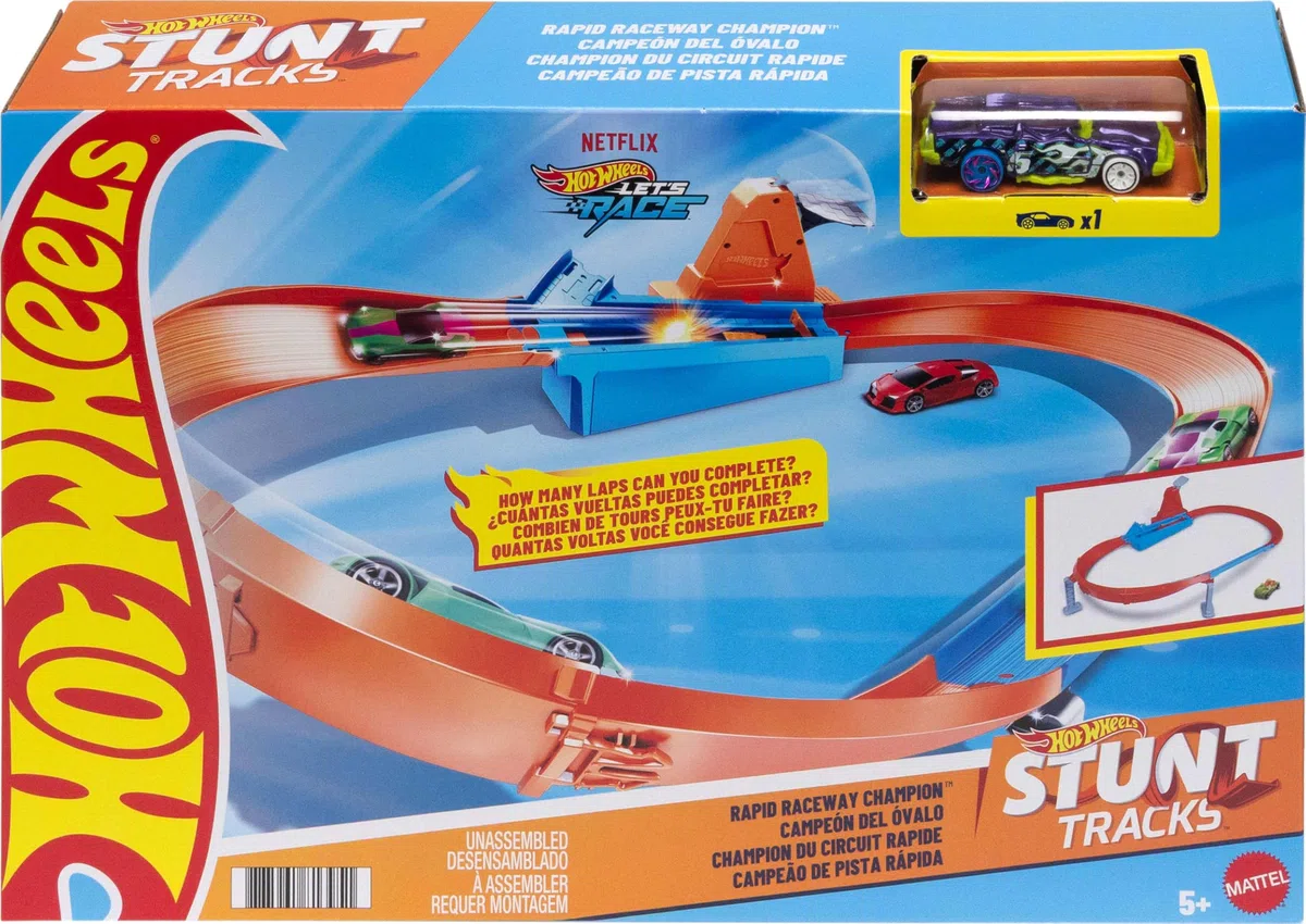 Hot Wheels, Playset Pista Sfida di velocità e Curva Estrema con Macchinina, Giocattolo per Bambini 4+ Anni, GJM75