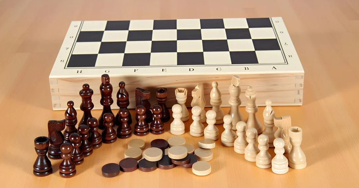 Aquamarine Games - Scacchi, Dama Backgammon, con confezione portatile in legno, 2 giocatori