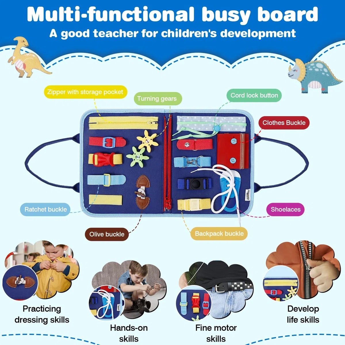 JHkim Busy Board Montessori Giocattoli per 1 2 3 4 anni Ragazze Ragazze, Sensoriale Educativo Attività di apprendimento del libro occupato per i più piccoli, Regali per bambini Giocattoli da viaggio
