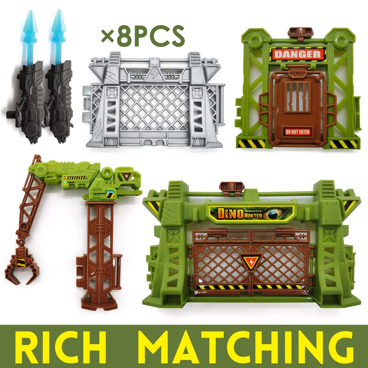 Oriate Dinosauro Catch n Run Fighting Playset, include Big Trex & Carnotaurus 12 miniature Dino, 2 alberi, 2 blaster e altro, giocattolo regalo per i fan dei dinosauri 208-2
