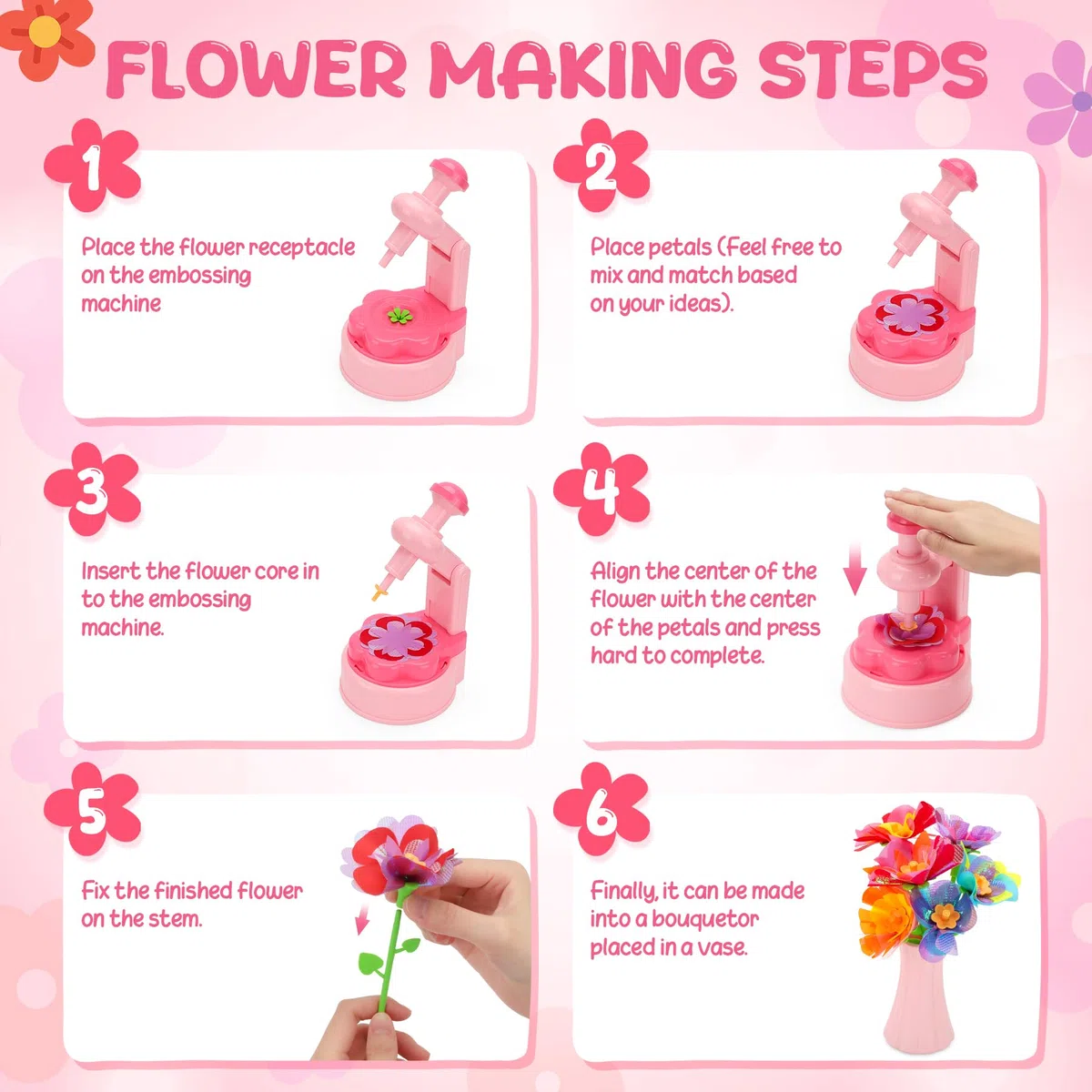 CSYY Il Laboratorio dei Fiori, 237 Kit Artigianale con Macchina per la Produzione di Flower Bambini per Bambina 4 5 6 7 8+ Anni Vaso Cestino Campo Fiorito Idea Regalo Compleanno e Natale