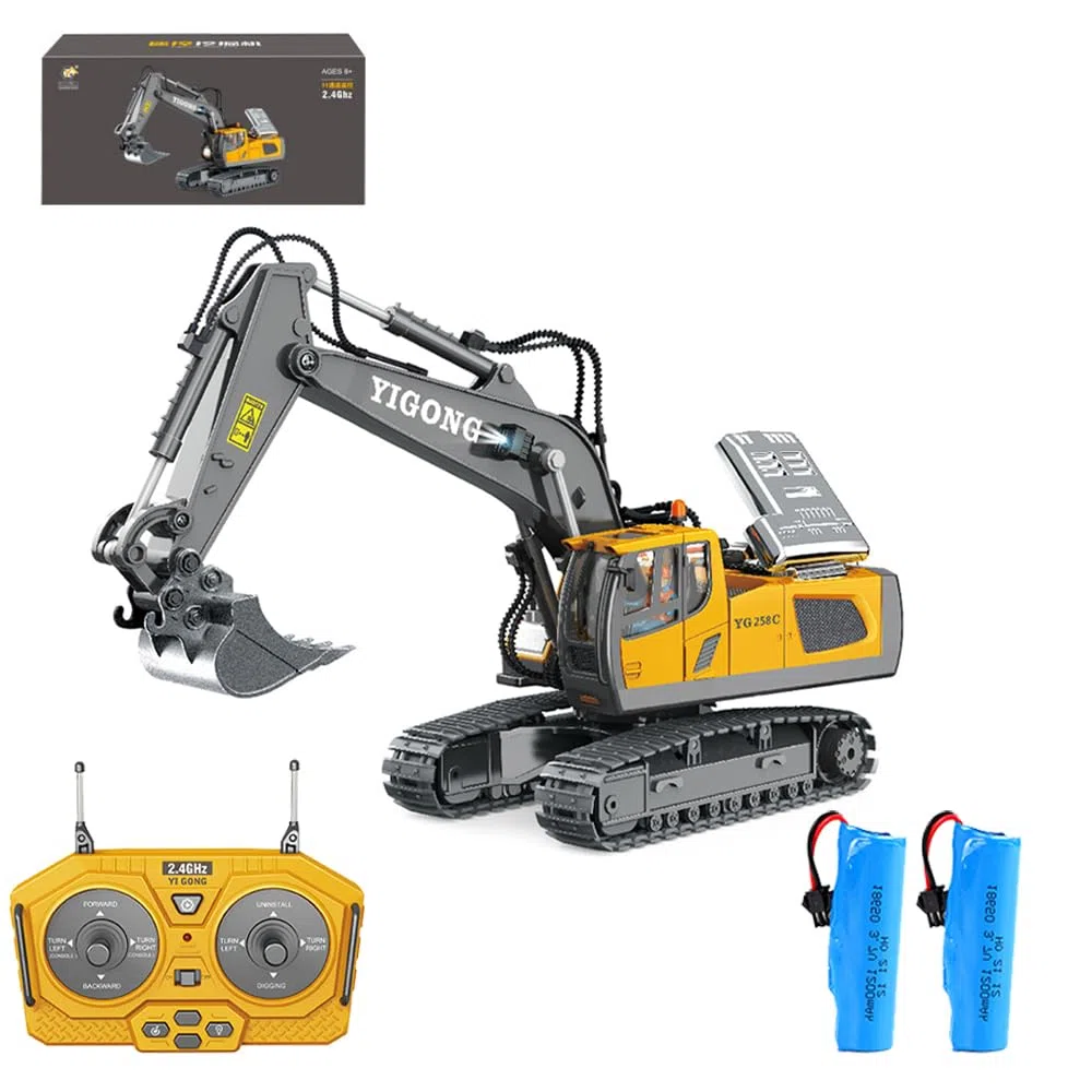 X-Verse Escavatore Telecomandato per Bambini, Giocattolo da Costruzione Telecomandato, 1: 20 Escavatore Cingolato RC con pala in Metallo, 11 Canali, Rotazione di 680°, Regalo di Natale