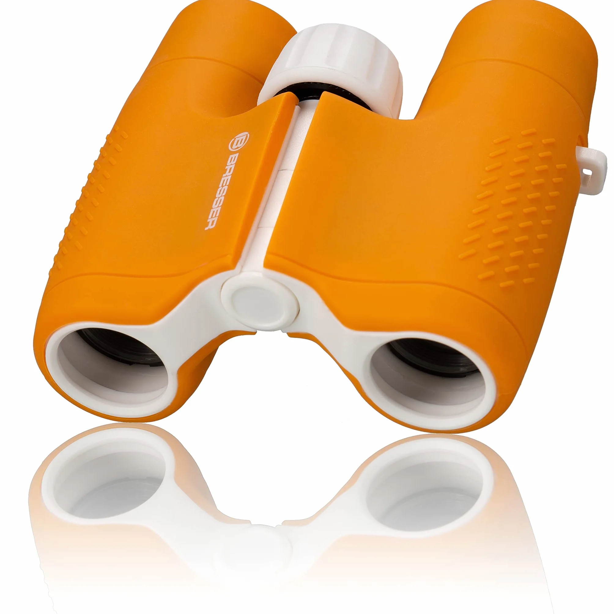 Bresser Binocolo per bambini 6 x 21 con robusto corpo in gomma e messa a fuoco centrale, con custodia da cintura e maniglia, arancione