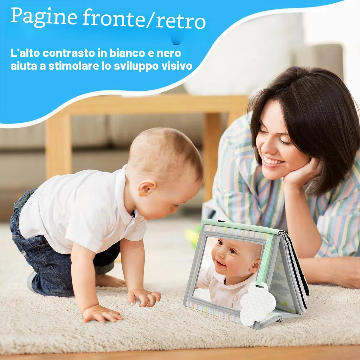 Dr.Rapeti Specchio per Bambini Giochi Sensoriali in Bianco e Nero Specchio per Neonato Giocattolo mit Libri di Stoffa