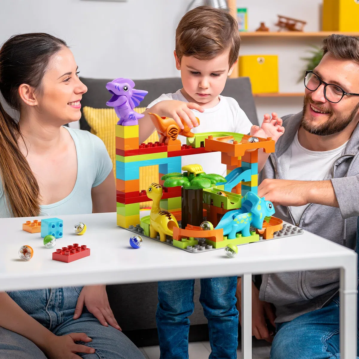 burgkidz Pista di Biglie Dinosauro, 78 Pezzi Piste di Marmo Costruzioni Blocchi Giocattoli, Gioco del Labirinto Interattivo ed Educativo STEM Regalo per Bambini 3+ Anni