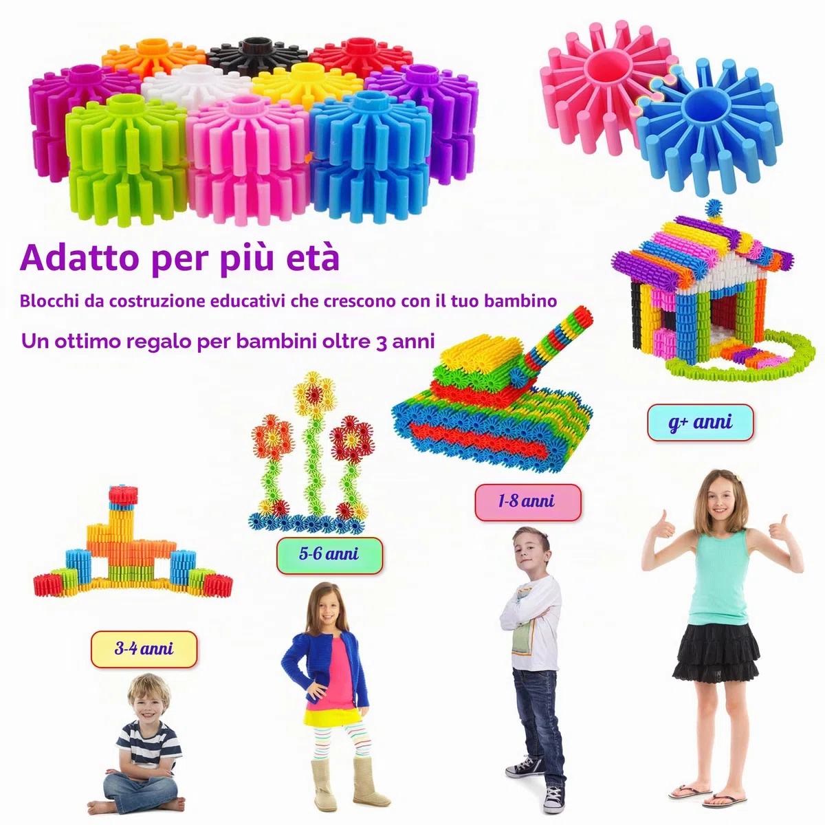 SIENIANLINE Gears Interlocking Learning - Set di Costruzioni per Principianti Gears, Set di Giocattoli da Costruzione Giocattoli da 180 pezzi - 10 colore
