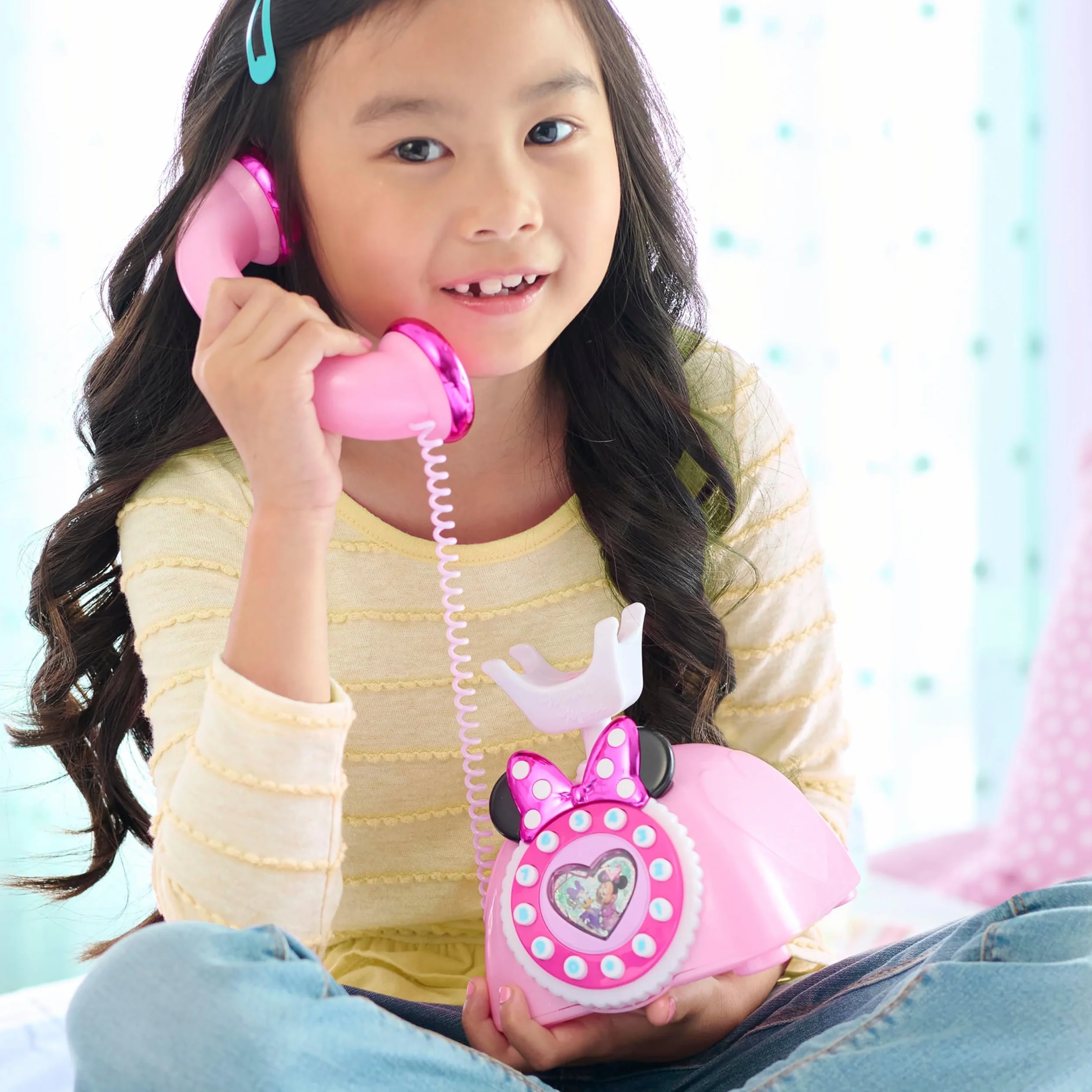 Just Play Telefono Rotante di Minni Parla con Me Disney Junior, con Effetti Luminosi e sonori, Gioco di finzione, Giocattoli per Bambini dai 3 Anni