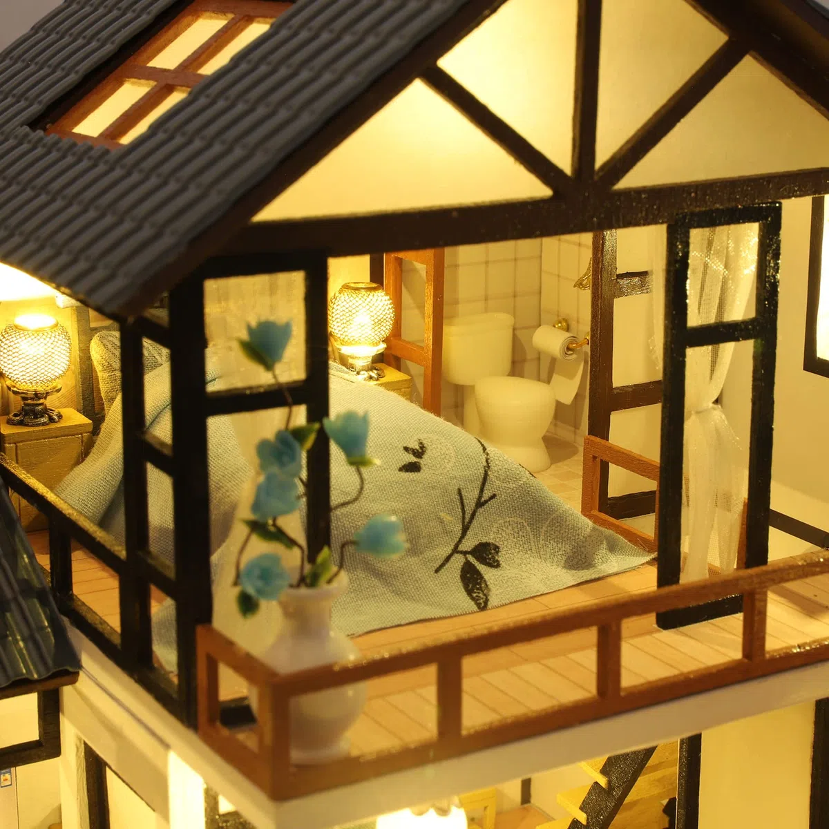 Cuteefun Kit Casa in Miniatura per Adulti da Costruire, Modello di Mini Casa Fai-da-Te con Mobili Copertura Musica e Strumenti, Idea Regali Artigianale Creativi (Villa Orientale)