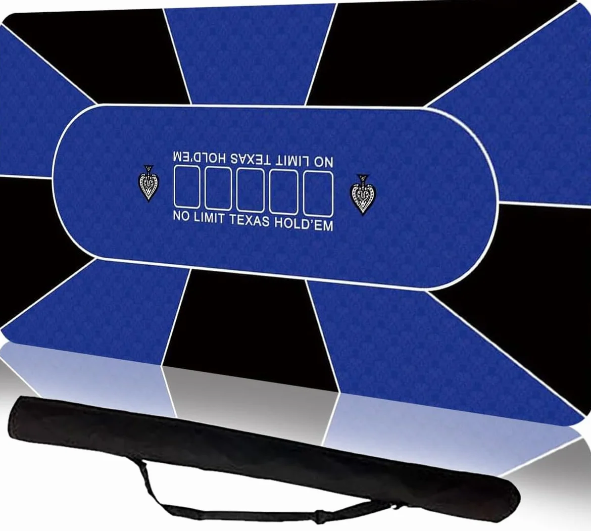 Tappetino da poker professionale, 180 x 90 cm, 8 giocatori, in gomma, portatile, Texas Hold'em, con borsa per il trasporto, per giocare a carte, giochi di poker, blackjack, casinò