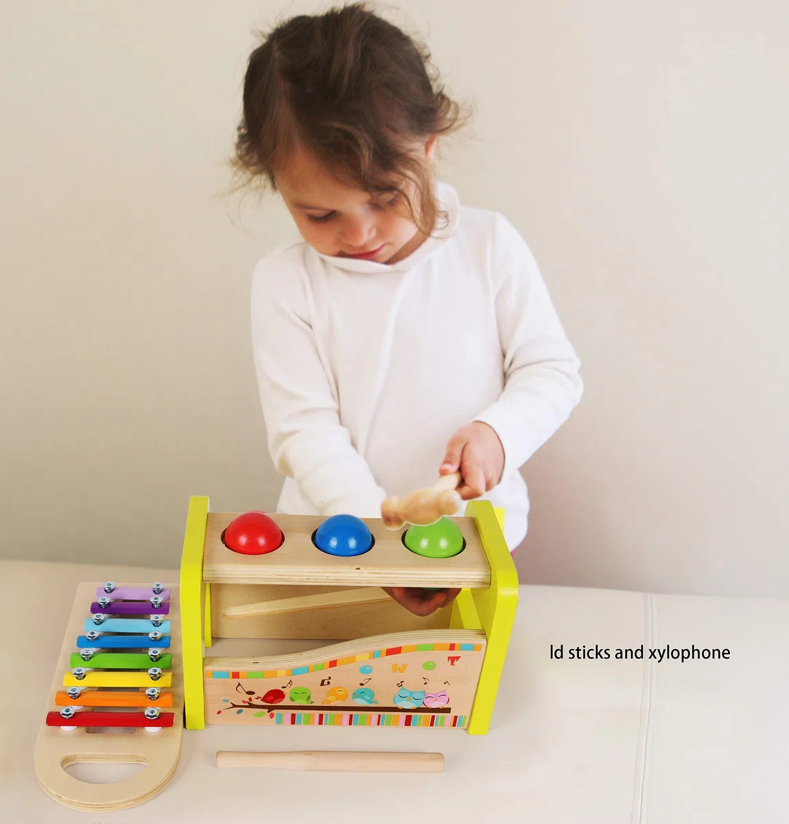 Set di xilofono a sfera con martello in legno - martello e pioli per battere una palla da banco - Giocattoli per bambini Regalo per bambini di 1 anno - Piccola attività motoria sensoriale