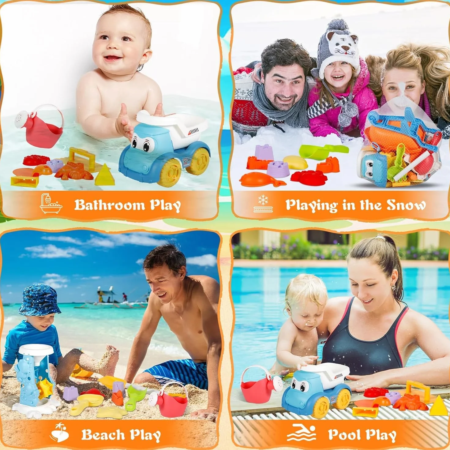 Giocattoli da Spiaggia, 30 Pezzi Spiaggia di Sabbia Giocattoli con Borsa a Rete, Secchiello, Secchiello Spiaggia, Acqua Ruota, Stampi, Giochi Spiaggia Bambini per attività All'aperto Bambini