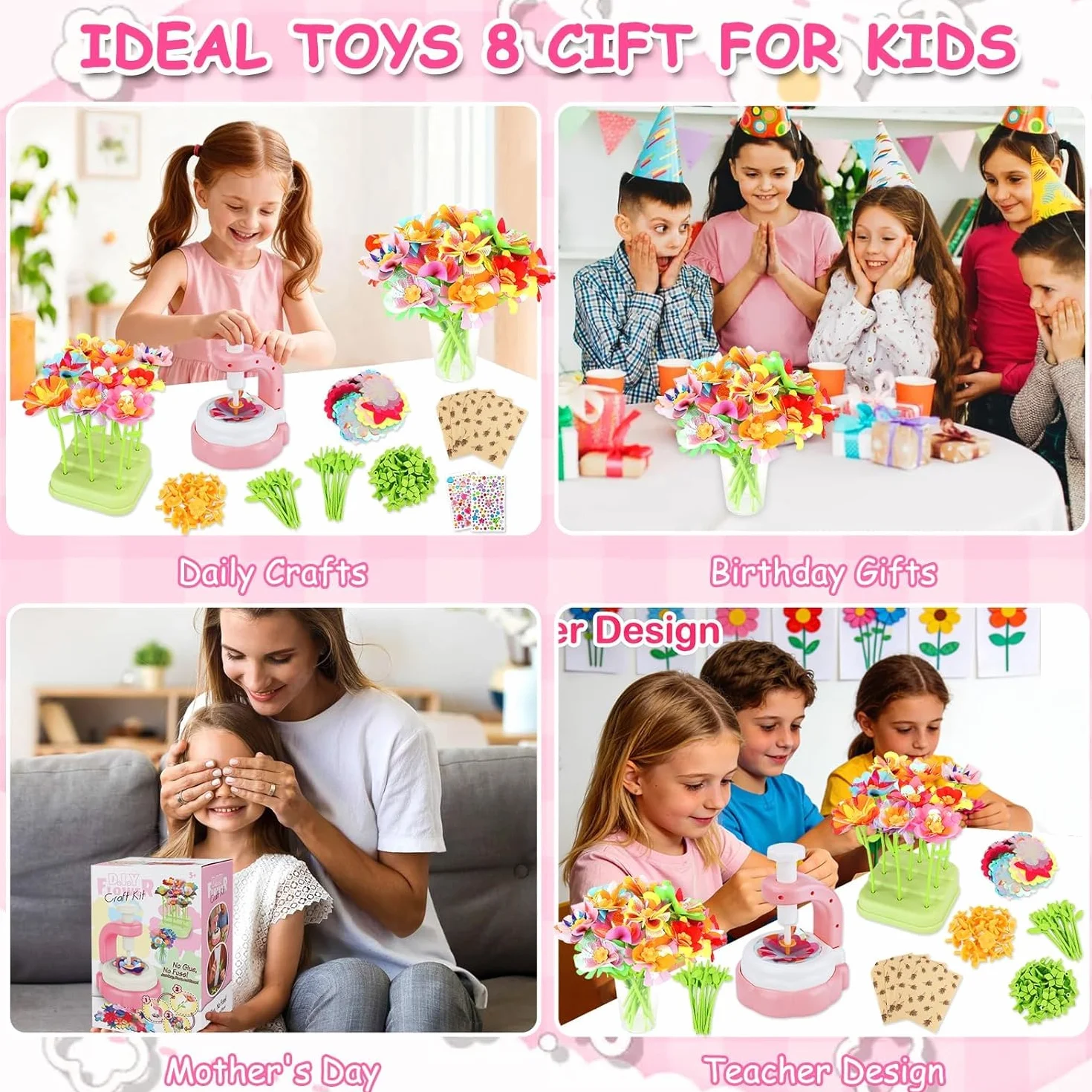 TOSUTO Il Laboratorio dei Fiori,Bouquet Fiori Bambini,Giocattolo Creativo con Macchina per la Produzione di Fiori Bambini,Bouquet Esclusivi per Ragazze dai 3 ai 9 Anni e Regalo di Compleanno - Rosa