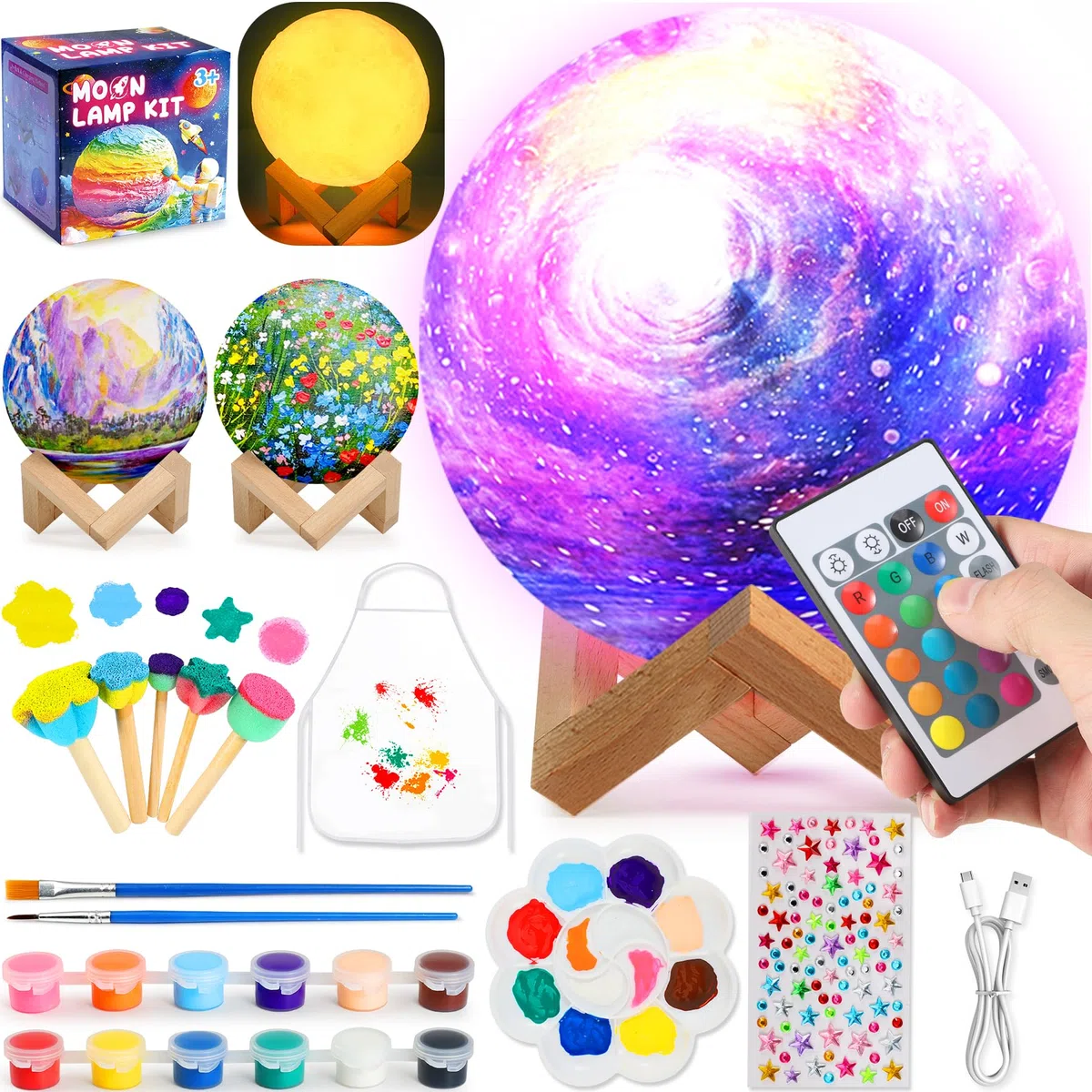 Pourbibi Kit Lampada Luna 3D Set Pittura, Lavoretti Creativi Bambini 6-11 Anni, Giochi e Luce Notturna per Pittura 3D, Set di artigianato regalo di compleanno per ragazze 6 7 8 9 10 11 12 anni