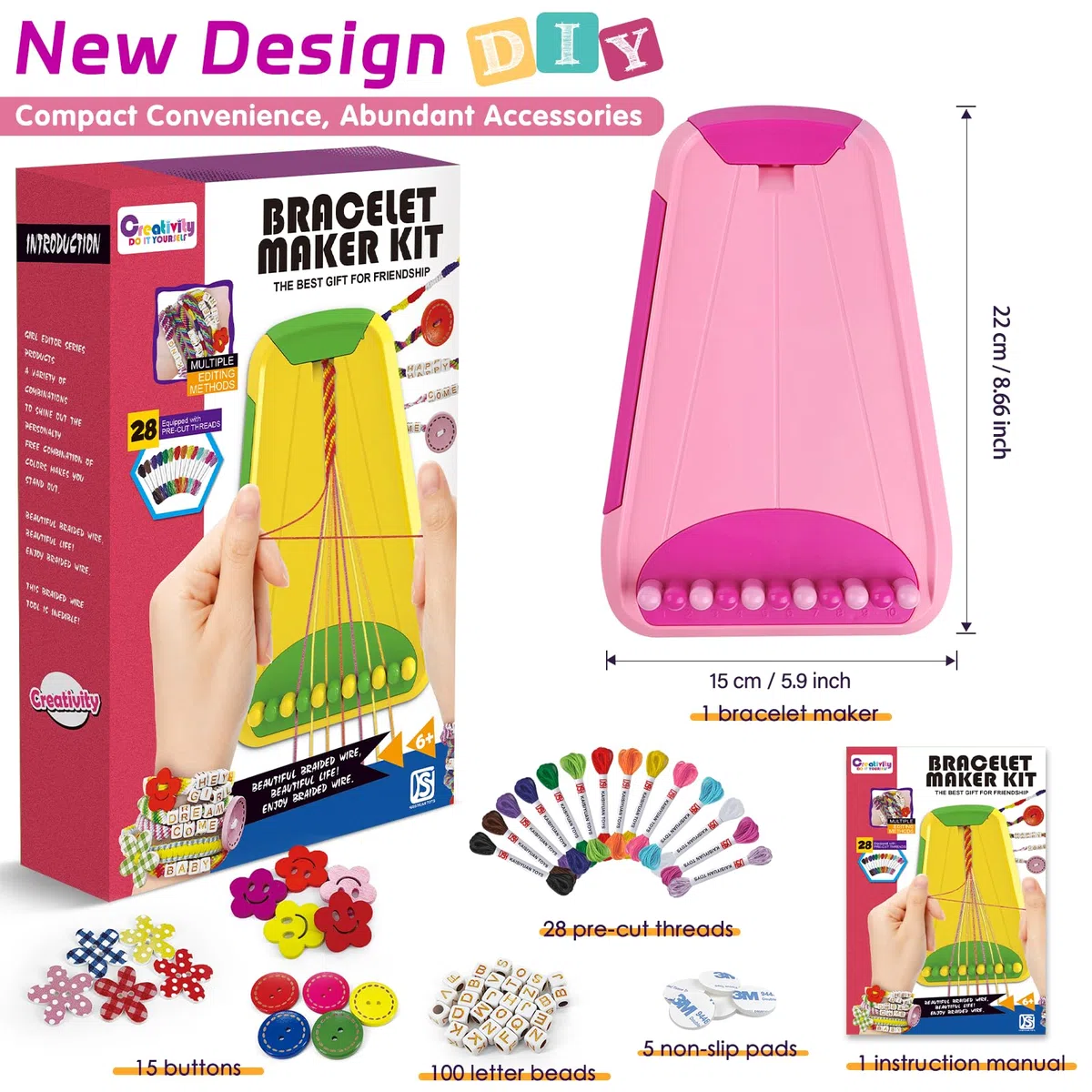 Kit Braccialetti Amicizia per Bambine 8-12 Anni,Kit Gioielli Fai da Te Bambini con 28 Fili e Perline Lettere,Kit Creativo Bambina,Regalo Ragazza 6 7 8 9 10 11 12 Anni Compleanno Pasqua(Pink)