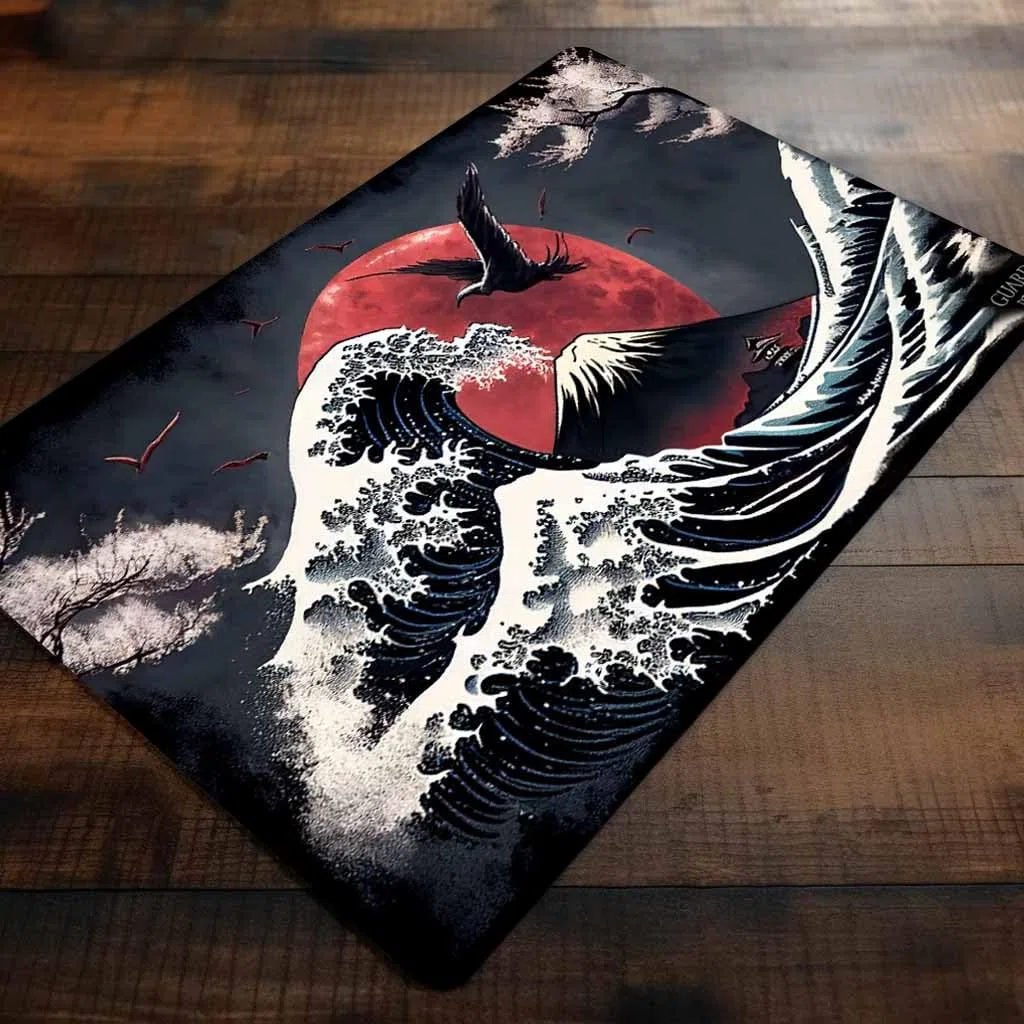 Waves of Tohoku (Bordi Cuciti) - Tappetino per Carte Magic - Tappeto per Gioco Magic The Gathering - Playmat Compatibile con MTG, Signore degli Anelli, Pokemon, TCG, Gioco di Carte