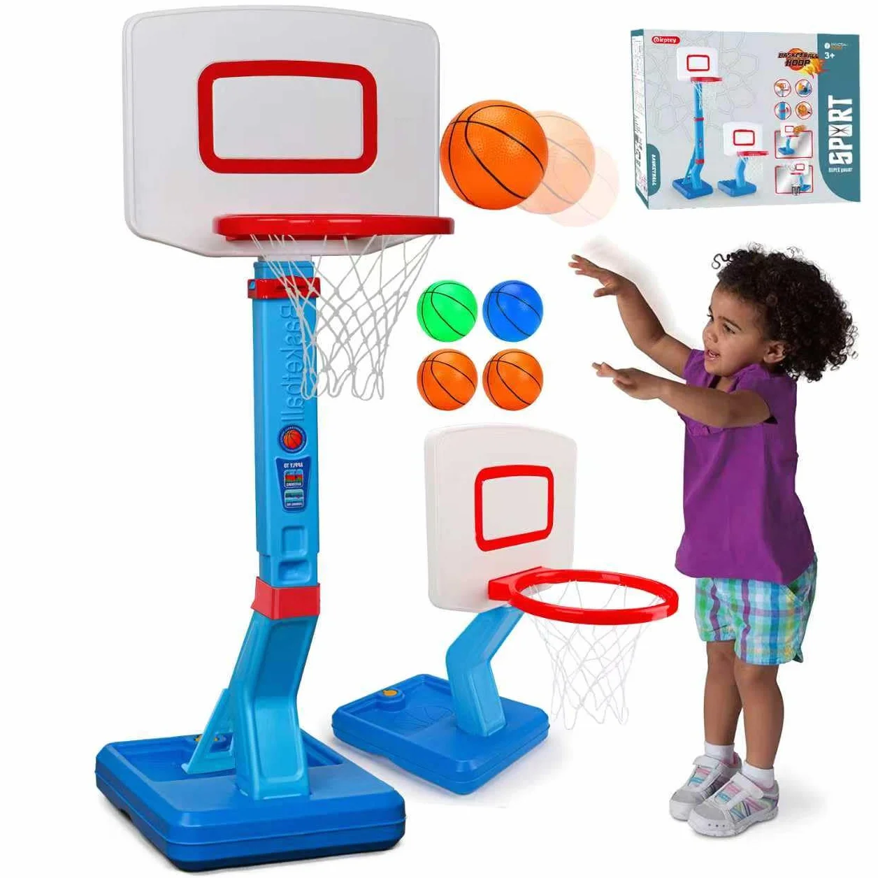 Canestro Basket Bambini Esterno Regolabile in Altezza, Canestro Basket da Camera con Pallone da Basket e Pompa, Giochi Bambini 1 2 3 Anni, Regalo 1 2 3 Anni Maschio Femmina (Blu)