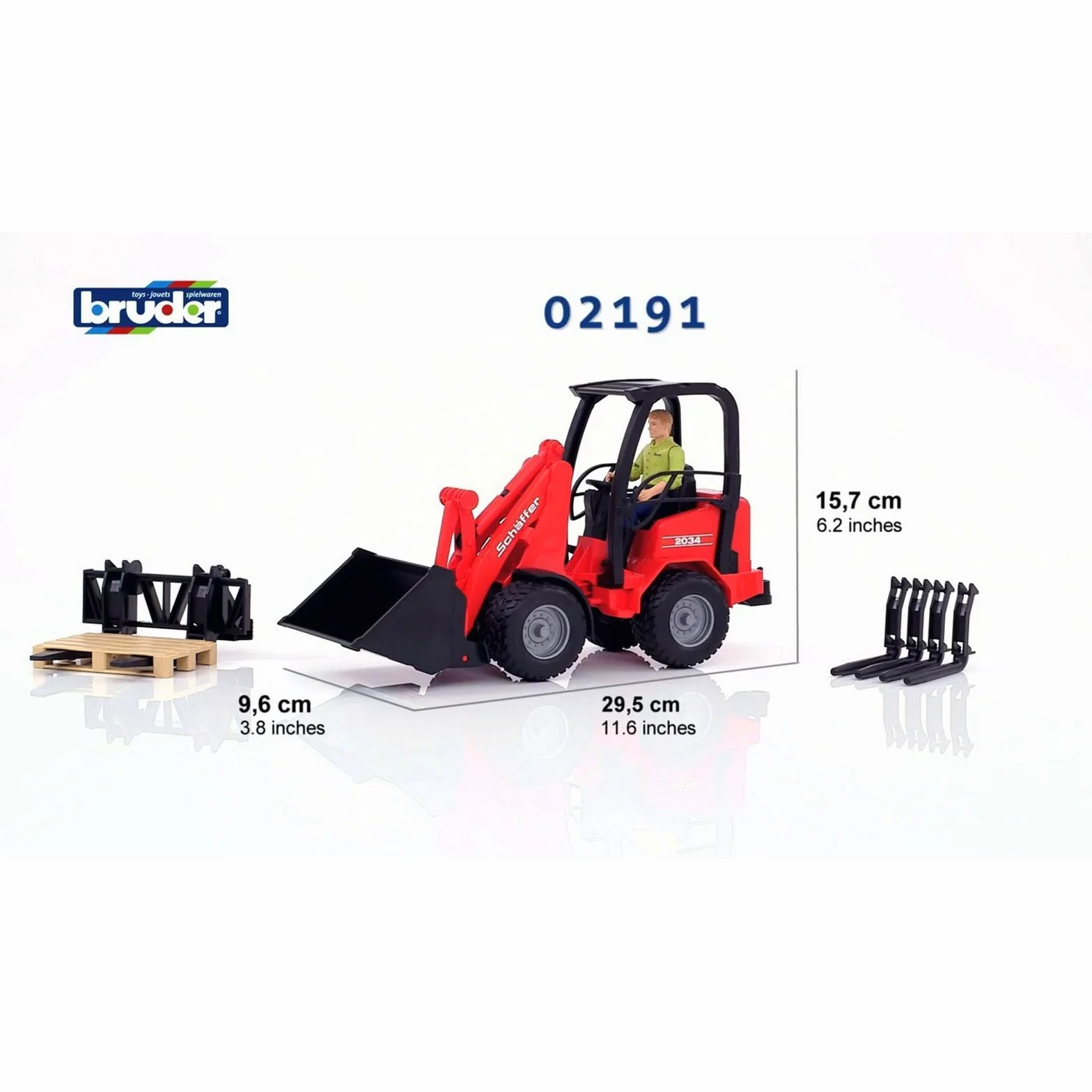bruder 02191 - Pala agricola Schäffer 2630 con figura e accessori, agricoltura, veicolo, giocattolo, pala gommata