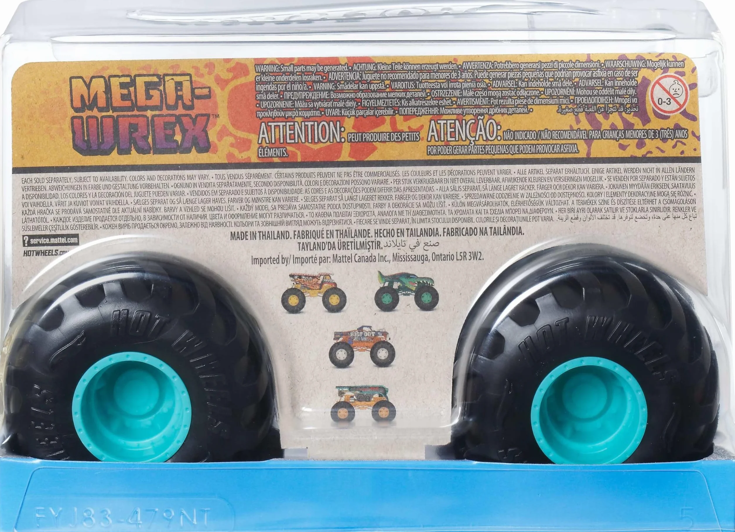 Hot Wheels Monster Trucks - Mega-Wrex Oversize, Veicolo in Scala 1:24 con Ruote giganti e carrozzeria in Metallo, Perfetto per Le acrobazie, Giocattolo per Bambini, 3+ Anni, JDR03