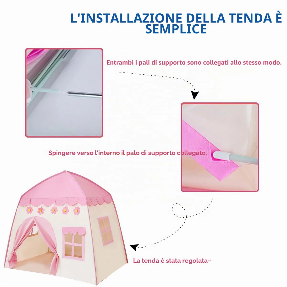 Tenda da gioco per bambini Tenda per Bambini interni 130 x 100 x 130 cm, grande tenda da gioco per bambini, casetta giocattolo per ragazze, principessa (rosa)