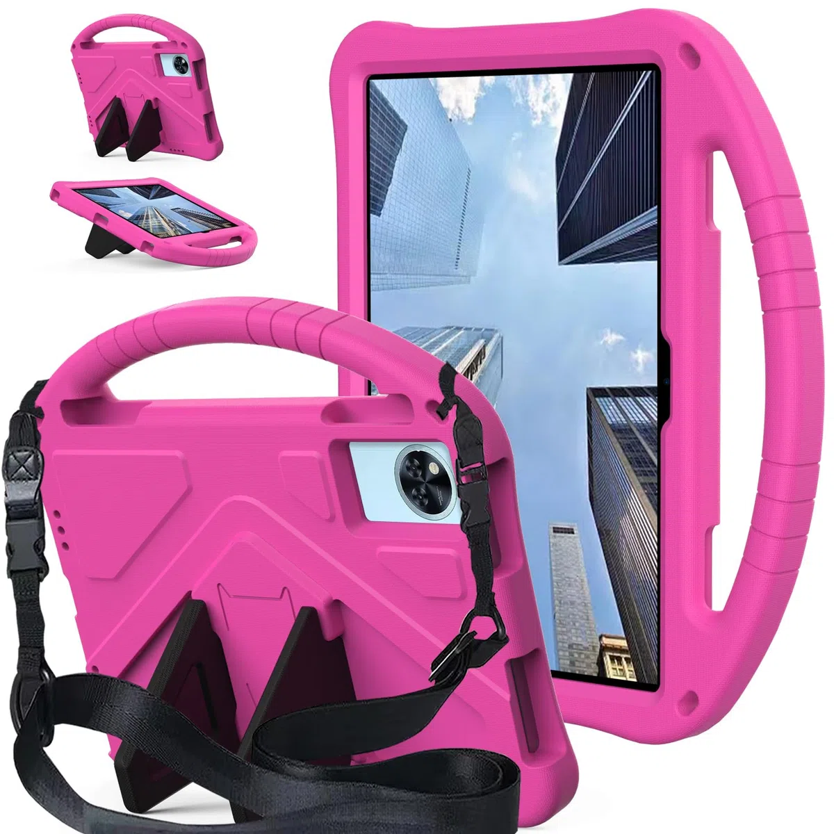Compatibile con Doogee U11 2025, custodia protettiva leggera compatibile con tablet Doogee U11 per bambini, custodia protettiva con supporto con tracolla (rosso rosa)