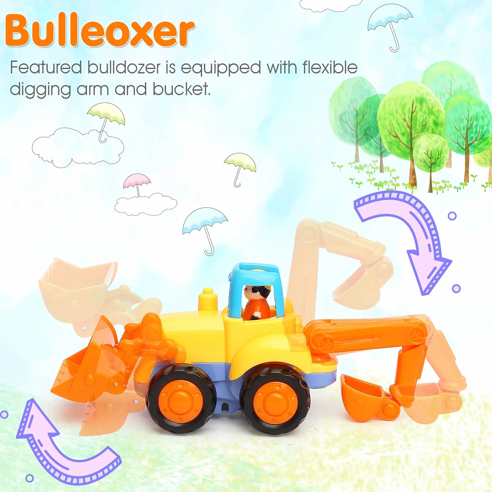 TINOTEEN Auto Giocattoli,Macchinine per Bambino 1 2 3 Anni Spingi e Vai Veicoli Giochi Set di 4 Trattore,Bulldozer, Camion Betoniera, Dumper