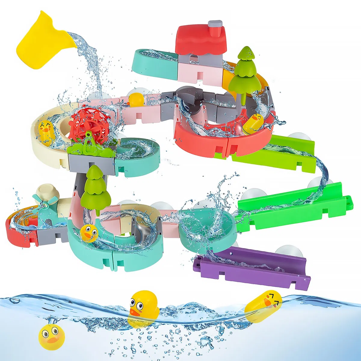 62PCS Giocattolo da Bagno a Scivolo d'anatra, Giocattoli da Bagno a Scivolo d'acqua Fai Da Te per Bambini di Età Compresa tra 4 e 8 Anni, Giocattoli da Vasca da Parete per Ragazzi e Ragazze
