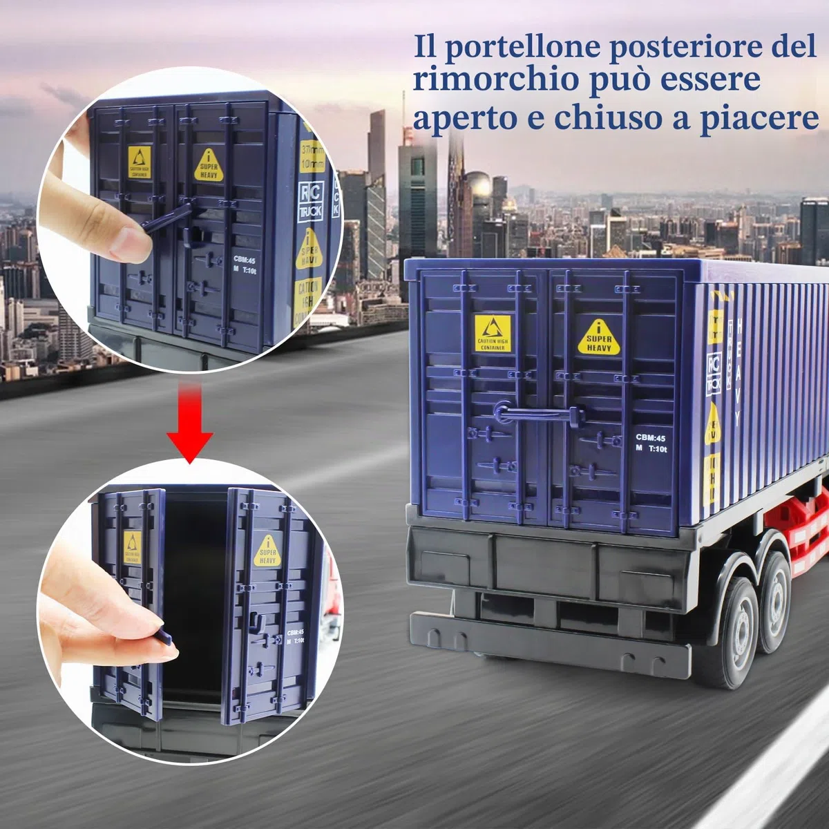 Mostop - Camion Trasportatore di Contenitori RC, Veicolo di Trasporto 10WD in ABS e Metallo, Carrozzie Trasportabili di Grandi Dimensioni con Telecomando e 8 Carrellini, Camion Giocattolo