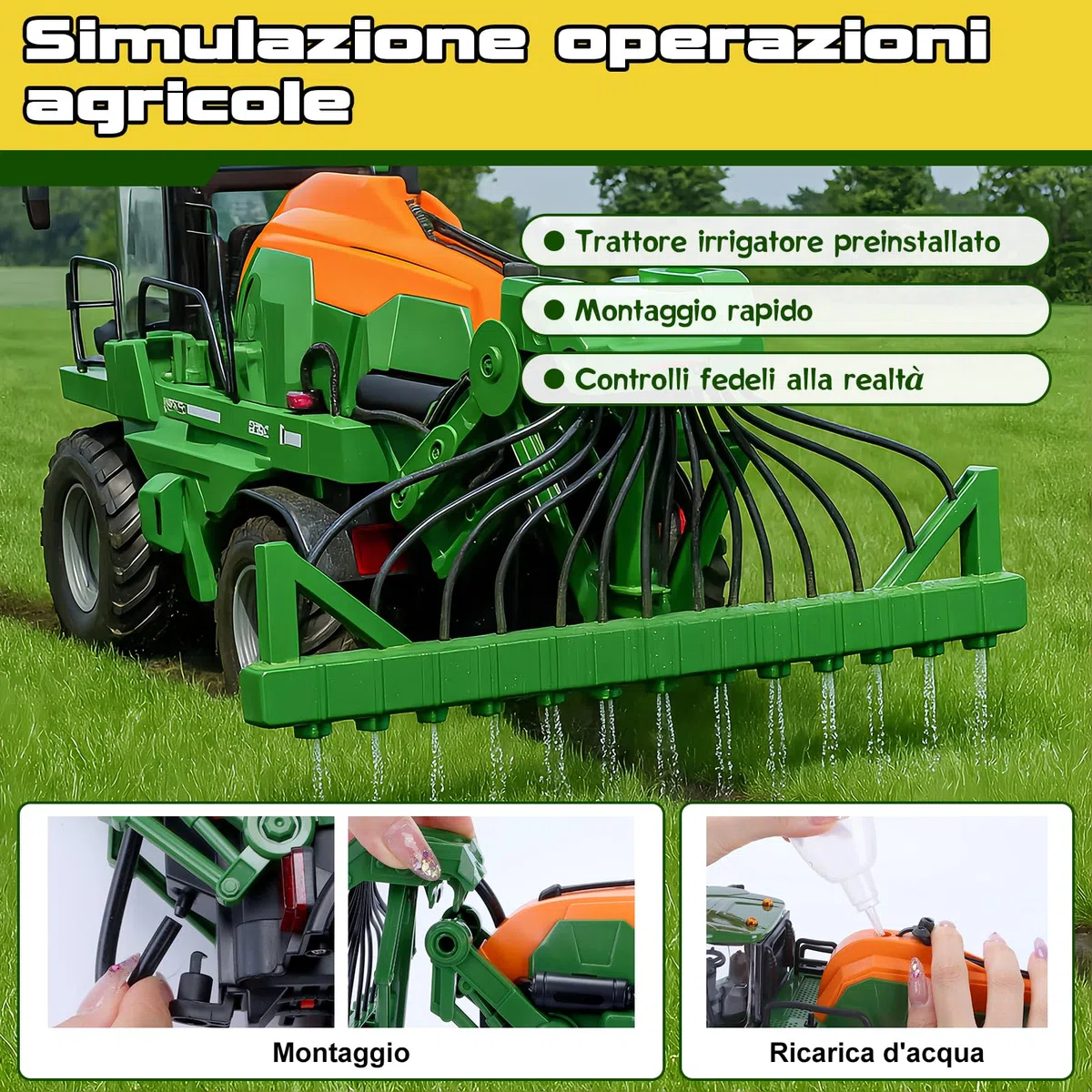 Ulikey Trattore Telecomandato per Bambini, Trattore Elettrico Giocattolo con Irrigazione, Luci e Suoni, Fattoria Camion Telecomandato Giocattoli per Bambini di 3, 4, 5, 6, 7 Anni
