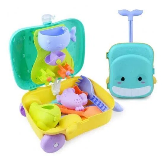 Cefa Toys Trolley da spiaggia Bio.Giocattolo realizzato con materiale bioplastico ed ecosostenibile a partire dalla paglia di grano. Include valigetta, mulino girevole, rastrello, pala, annaffiatoio e