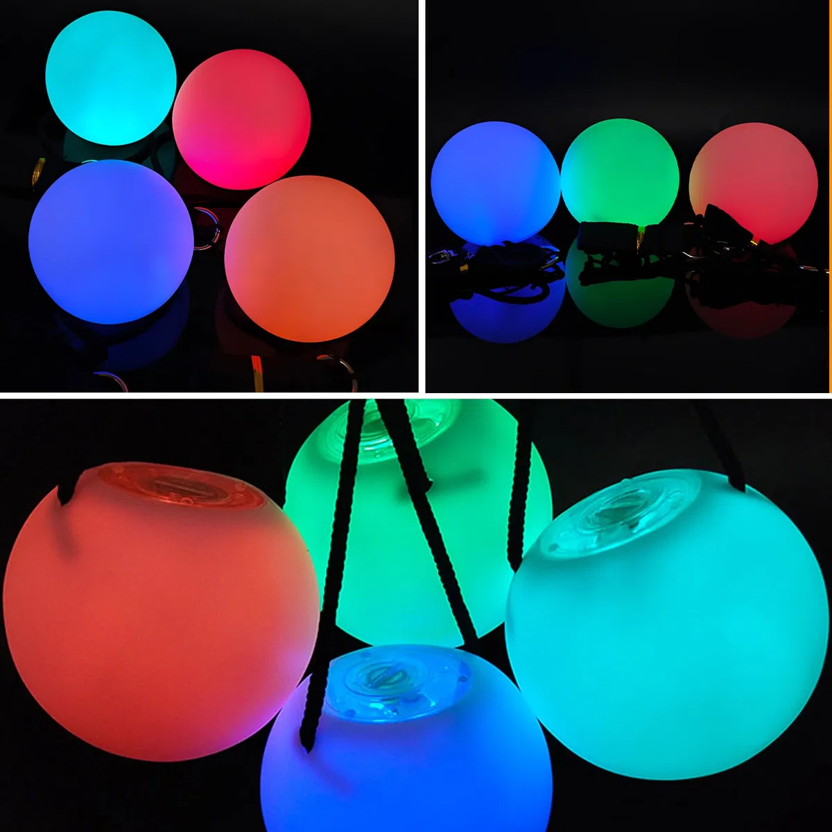 PORFOYO Set di 4 Palline LED Poi per Giocoleria: LED Poi Palle da Giocoliere, con 9 Funzioni Luminose, Palline Luminose da Giocoliere per Giocare a Danza, Spettacoli di Luce, Campeggio, Rave