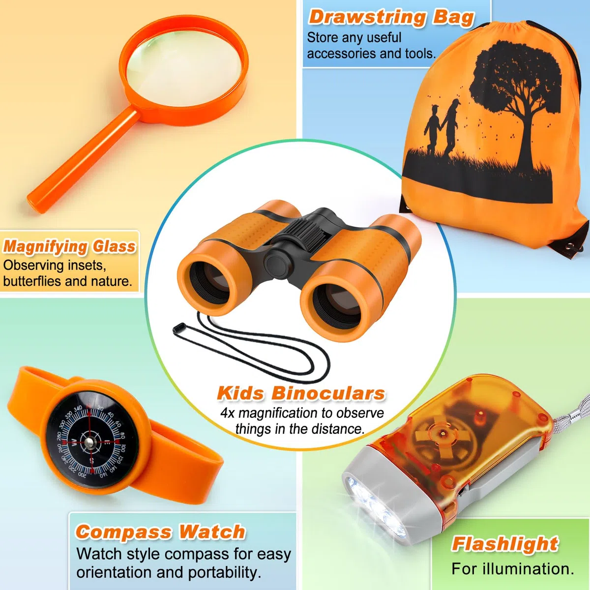 YOPINSAND Set da esplorazione per Bambini, binocolo per Bambini, Kit da Esploratore con Zaino, Giocattolo da Esterno, Ragazze e Ragazzi