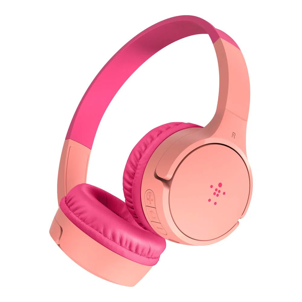 Belkin SoundForm Mini, cuffie wireless per bambini con microfono integrato, headset on-ear per didattica a distanza, scuola e viaggi, compatibili con iPhone, iPad, dispositivi Galaxy e altro- Rosa