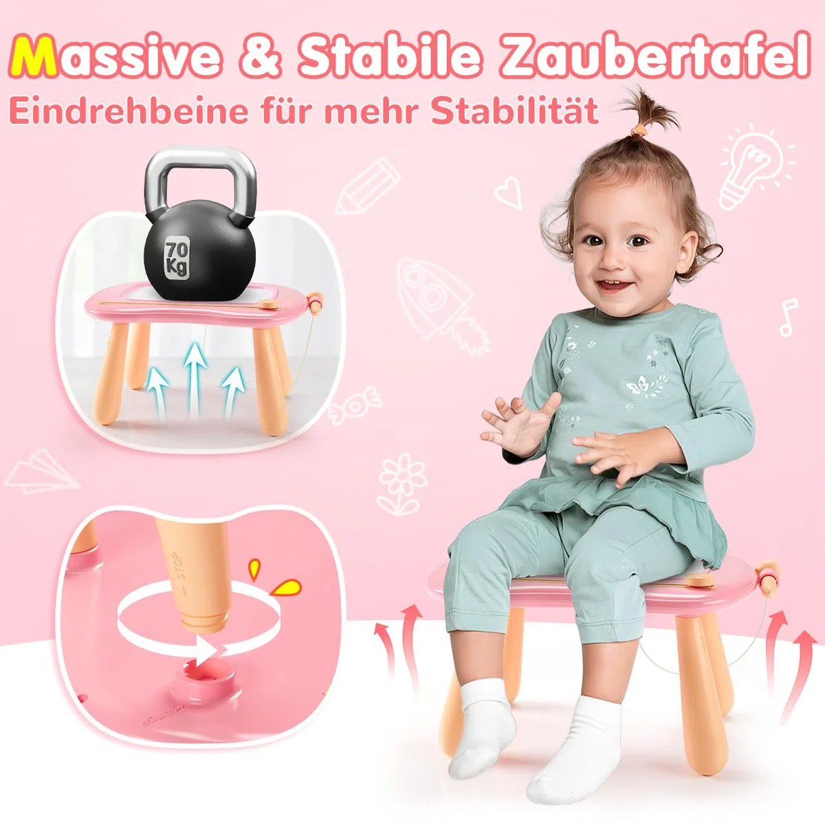 Lavagna magica giocattolo per bambini a partire da 1 anno, lavagna magnetica colorata con 4 gambe, giocattolo educativo per bambini 1 2 3 4 5 anni, tavolo da disegno giocattolo educativo (rosa)