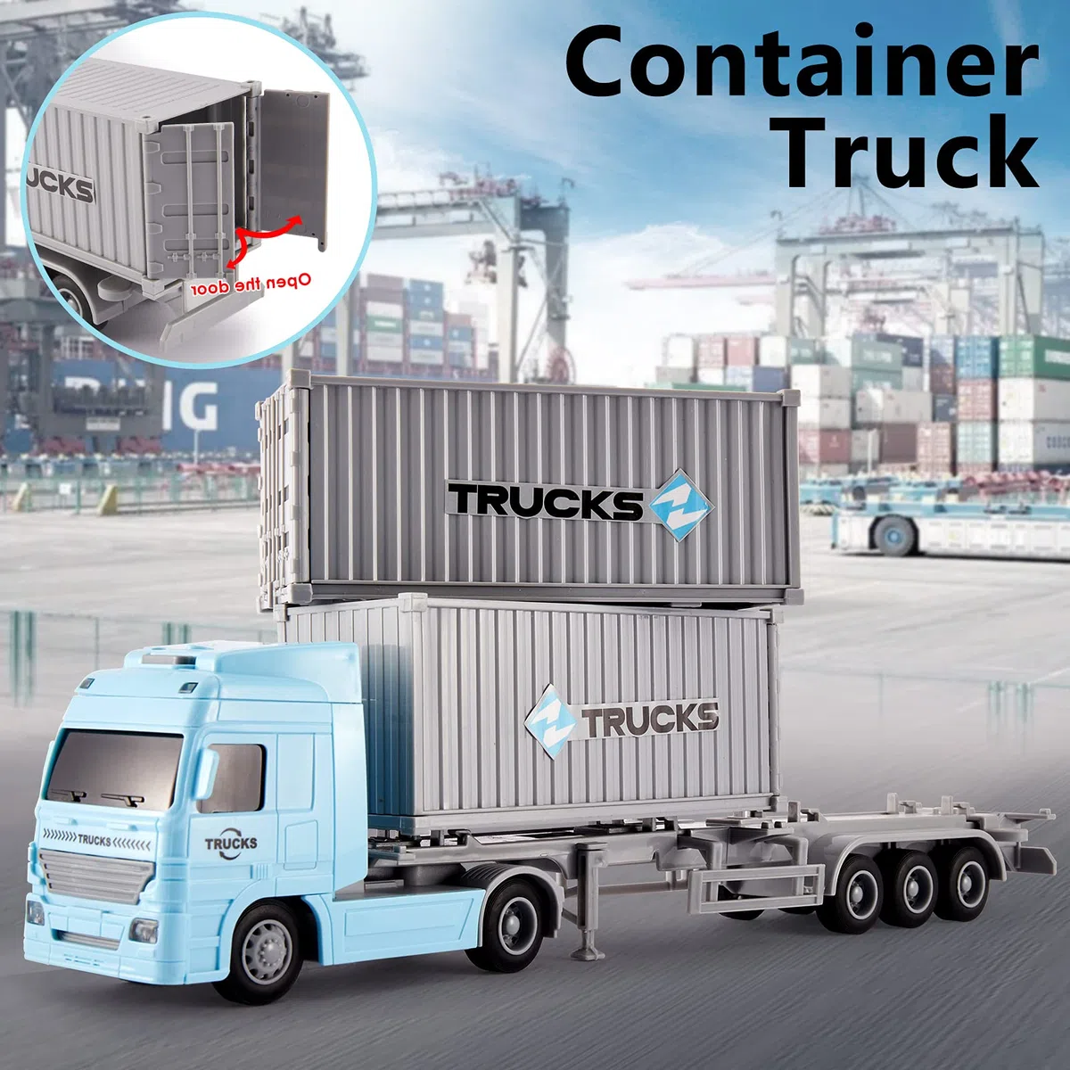 HERSITY Autoarticolato Giocattolo Container Truck con Luci e Suoni Macchinine Bambino Regalo per Bambini 3 4 5 Anni