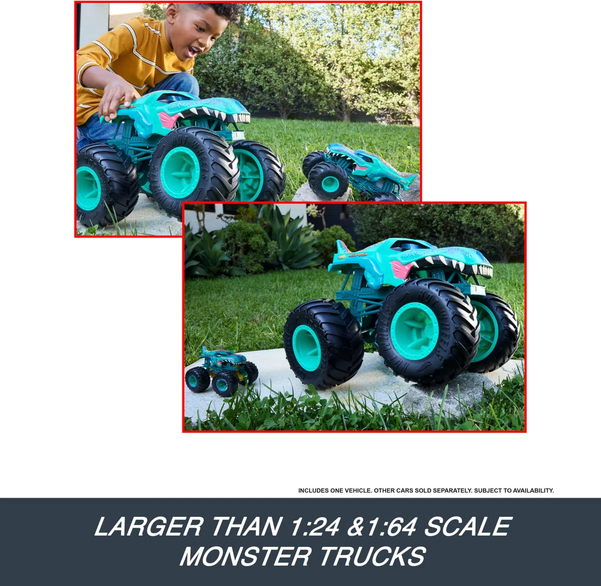 Hot Wheels Monster Trucks - Mega-Wrex Colossale, veicolo con ruote giganti e grafiche dai dettagli brillanti, ispirato al personaggio della serie Monster Trucks Live, 4+ anni, JJN47
