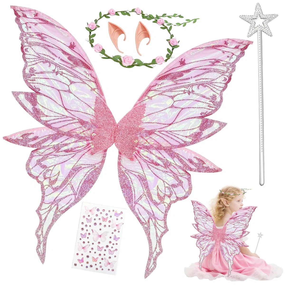 Ali Fata Bambina, Ali Fata Donna, per Adulti, Costumi da Fata con Farfalla per Compleanni e Feste a Tema Christmas