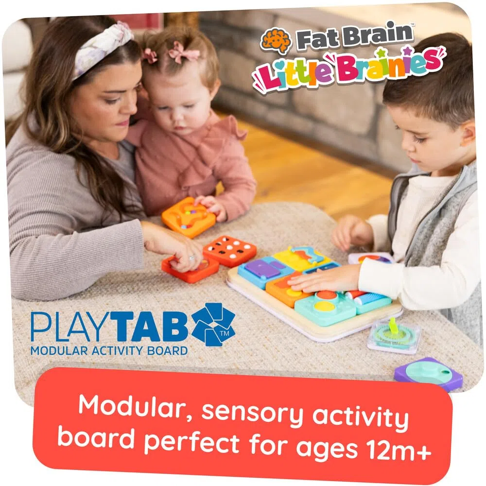 Fat Brain Toys PlayTab Set Essenziale, Tavola per Attività Sensoriali Magnetica, Abilità Motorie, Gioco Portatile, Giocattolo Educativo per Bambini Piccoli, Texture e Ingranaggi per Bambini dai 12