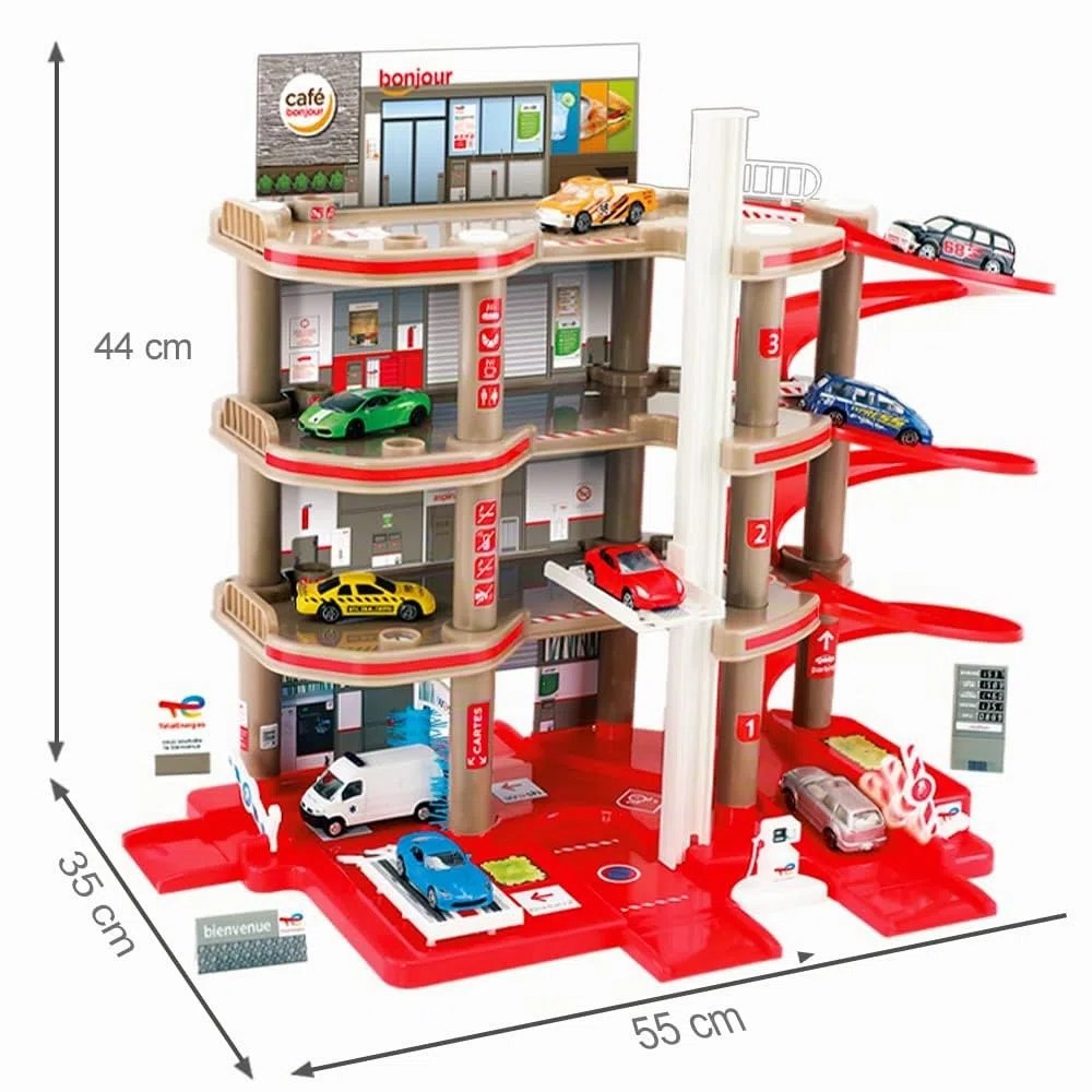 STARLUX - Autentico Piccolo Garage per Auto con Stazione di Servizio Completa 4 Livelli - da 3 Anni - Made in Europe - 401006