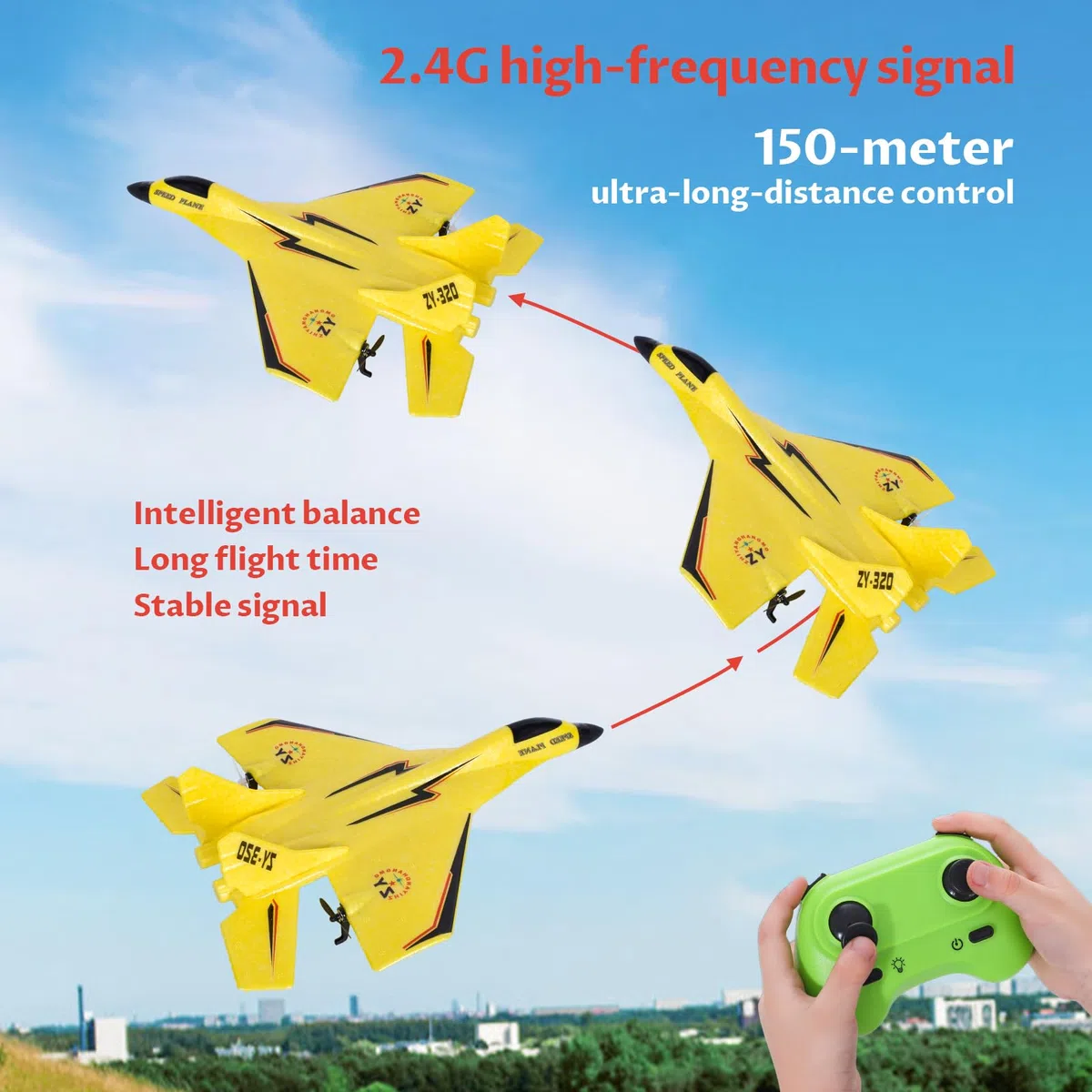 Aereo RC 2 Canali, Stabilizzatore Giroscopico da 2,4 GHz Aereo per Aliante, Facile da Pilotare per Adulti Bambini Principianti, Ricarica USB, Illuminazione Fantastica, Giallo