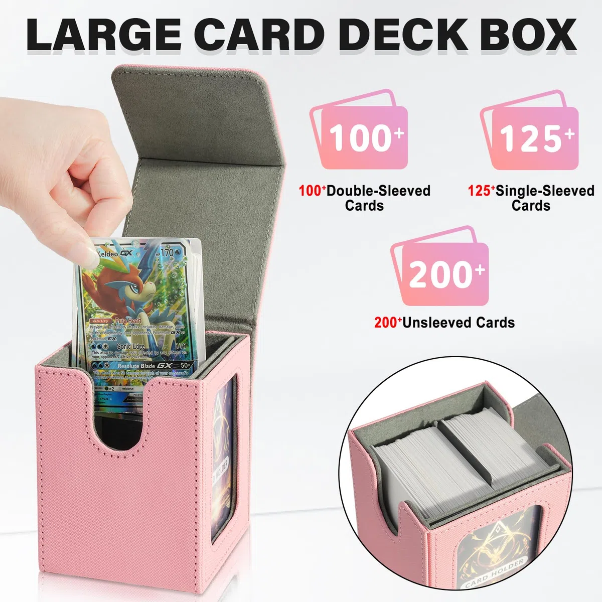 Scatola porta carte per MTG Commander, scatola magnetica per carte di credito, contiene 100 carte a doppia manica, rosa e grigio