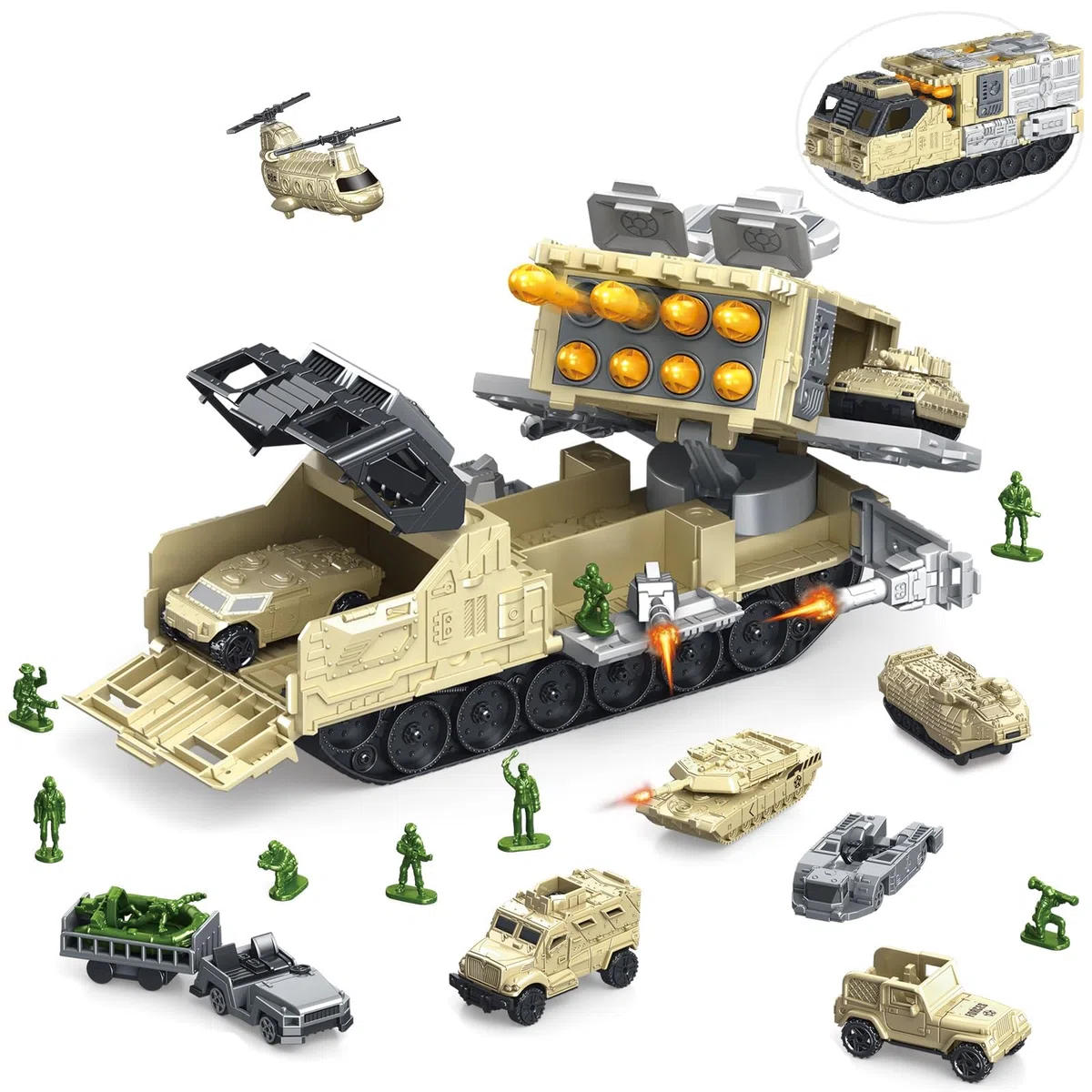 Giocattoli militari Serbatoio Playset con veicoli da combattimento, carri armati, elicotteri, militari uomini soldati, serbatoio dell'esercito auto giocattolo per bambini bambini bambini
